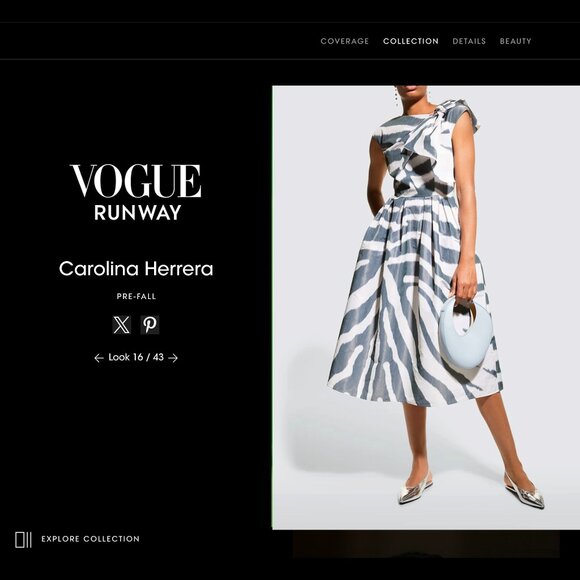 $3290 New Carolina Herrera Ice Grey and White Zebra Silk Bow Runway Dress - Picture 1 of 7